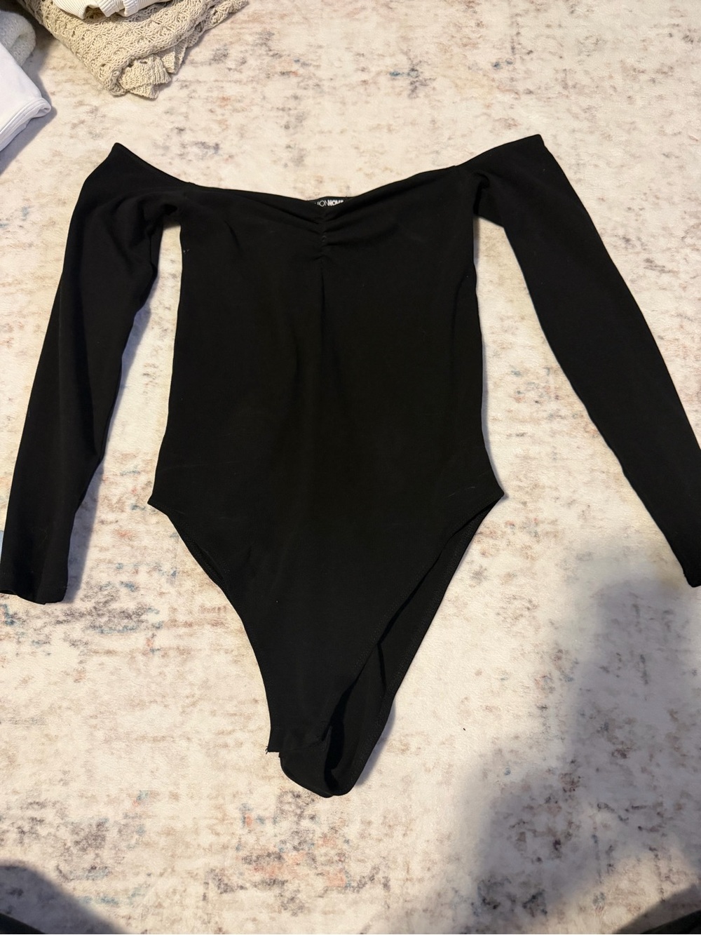Black Off-Shoulder Long Sleeve One-Piece Bodysuit